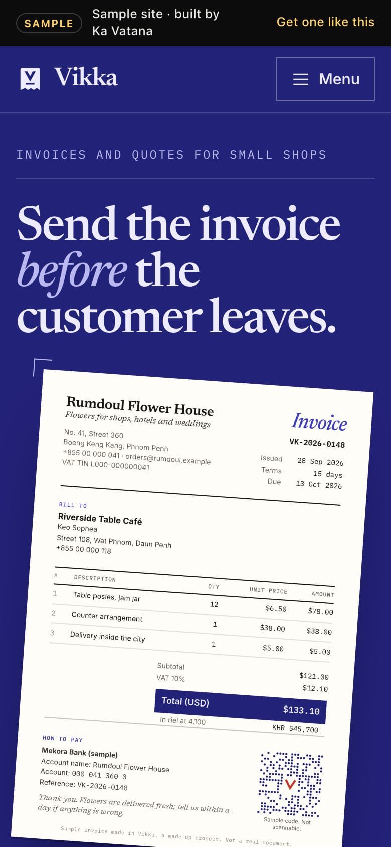 The same page on a phone