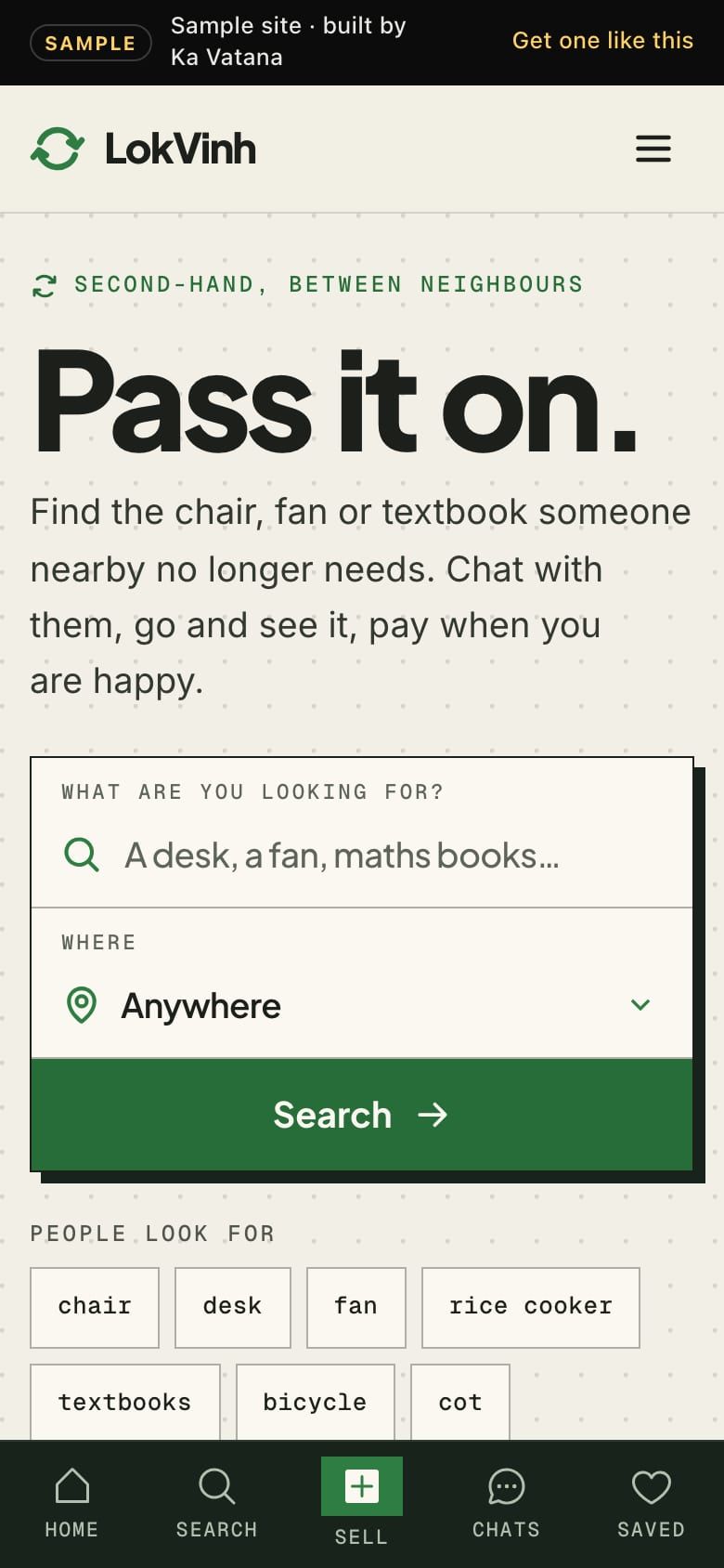 The same page on a phone